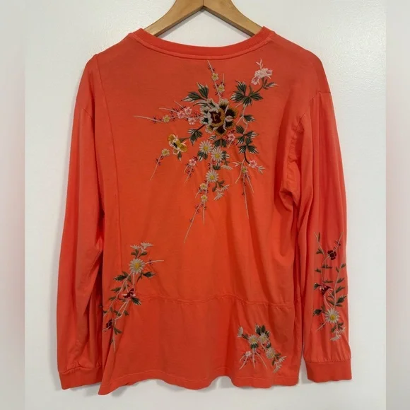 Johnny Was Acacia Seamed Relaxed Long Sleeve Tee Orange M - Picture 8 of 10